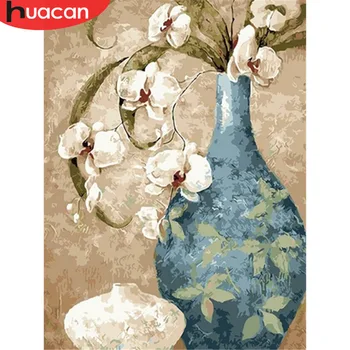 HUACAN Imagens Por Números Pintura a Óleo em Flores pintadas à mão Vaso Colorir Desenho Kits de Lona, DIY, Decoração Presente