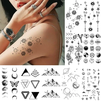 Impermeável da Etiqueta Temporária Tatuagem Nuvens, Estrelas, Lua, Planeta Flash Tatoo Falso Tatto Pescoço, Braço, Mão, Perna de Trás de Arte para Mulheres, Homens