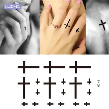 Impermeável da Etiqueta Temporária Tatuagem pequena cruz tatuagem no dedo de transferência de água do flash do tattoo fake tattoo para a menina mulheres homens