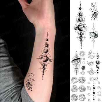 Impermeável Da Etiqueta Temporária Tatuagem Terra Galaxy Astronauta Estrelas, Lua Flash Tatto Mulher, Homem, Criança, Pulso, Braço, Corpo, Arte Falsa Tatoo