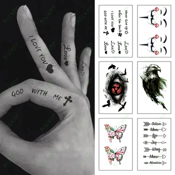 Impermeável Tatuagem Temporária Adesivo Seta Pássaro de Olhos Vermelhos Borboleta Palavra inglesa Letras Flash Tatoo Falso Tatto para Mulheres, Homens