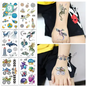 Impermeável Temporária dos desenhos animados Etiqueta da Tatuagem de Tigre Dinossauro Águia de Tubarão Presentes de Natal Falso Tatto Flash Tatuagem para Homens, Mulheres, Crianças