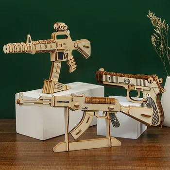 Inacabado Madeira 3D Tridimensional de Madeira Puzzle Menino Assembleia Arma de Brinquedos para Crianças Arma de Brinquedo DIY de Brinquedos Educativos de Madeira Decoração