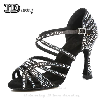 Jazz Sapatos De Dança De Dança Latina De Pedra De Strass De Salsa Latina Sapatos De Tênis De Dança Sapatos Preto Completo Diamante De Dança Sapatos JuseDanc