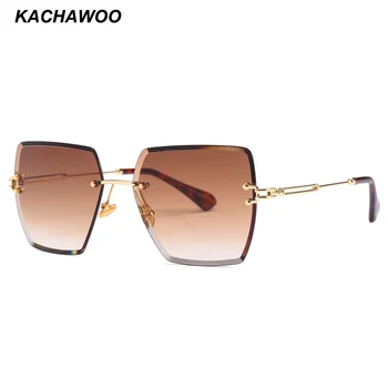 Kachawoo mulheres sem aro dos óculos de sol das senhoras do metal da lente do inclinação de brown do quadrado preto, óculos de sol feminino acessórios de verão de 2018