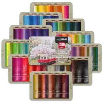 KALOUR 300 cor deluxe caixa de ferro oleosa lápis de cor conjunto especial de artigos de papelaria para estudantes de arte desenho de presente de aniversário