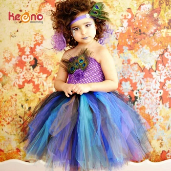 Keenomommy Princesa Meninas Pena de Pavão Tutu Vestido da Foto Prop Traje de Halloween, Crianças do Bebê Vestido de Festa de Aniversário TS131
