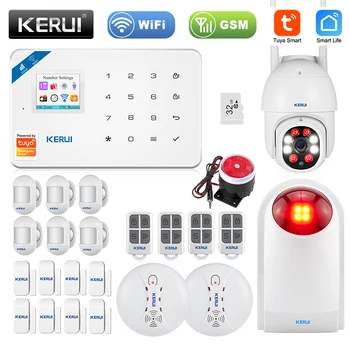 KERUI W181 WiFi, GSM Inteligente do Alarme da Segurança Home 1,7 Polegadas TFT a Cores de Tela de Tuya de Controle de APLICATIVO Assaltante Detector de Movimento Sensor de Porta Kit