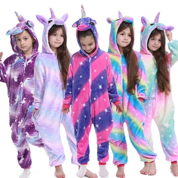 Kigurumi Onesie Crianças Unicórnio Pijamas Para Crianças De Animais Dos Desenhos Animados De Cobertor Dormentes De Bebê Traje De Inverno Menino Menina Licorne Jumspuit