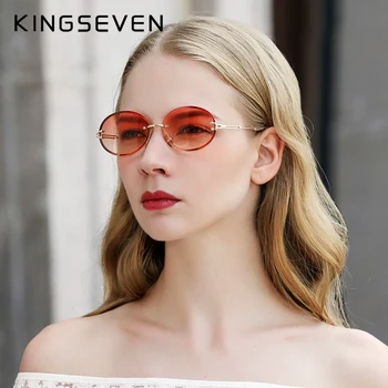 KINGSEVEN Marca de Design de Moda Rodada Mulheres sem aro com Gradiente de Óculos de sol Vintage, Armação de Liga de Clássicos Tons