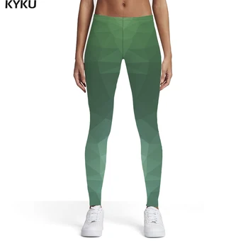 KYKU Verde Leggings Mulheres Cubo Leggins Geometria Calças Rússia Esporte Womens Leggings, Calças de Fitness, Moda de Verão, Senhoras