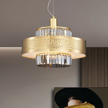 LED Moderna Redonda de Aço Inoxidável Dourado Lustre de Cristal Pendurado Iluminação de Suspensão da Luminária Lampen Para Jantar Sala de estar