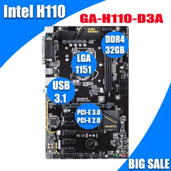 LGA 1151 Gigabyte H110-D3A placa-Mãe i7, i5, i3 DDR4 6 GPU 6 PICE BTC PRO 6PCIE Mineração placa-mãe Intel 1151 ATX