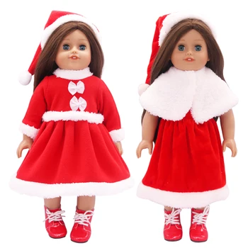 Lindo Vermelho Natal, Roupas De Boneca De Saia+Chapéu Definido Para 18 Polegadas-Americanos E 43 Bebê Novo Bron Bonecas Bebê Vestido De Brinquedos Boneca Acessórios