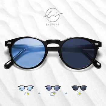 LM Clássico Fotossensíveis TR90 Quadro Rodada Óculos de sol Polarizados Mulheres/Homens da Marca do Designer de Óculos de Sol Vintage UV400 Modis Oculos