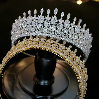 Lujo CZ Casamento Coroa Accesorios para el cabello Joyeria de boda Tocado Noiva Corona femenina Conjunto de diseno