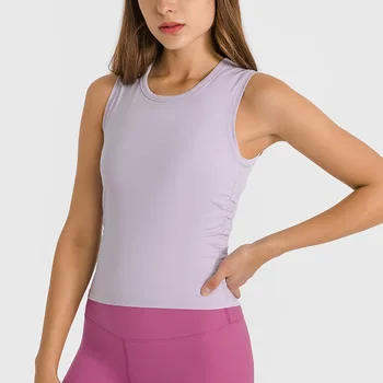 Lulu Yoga parte Superior do Tanque de Fitness Top de Cultura da Mulher Cortada Coletes Mulheres Pulovers Superior Slim Curta de Alta Elasticpleated Cintura Esporte Oeste