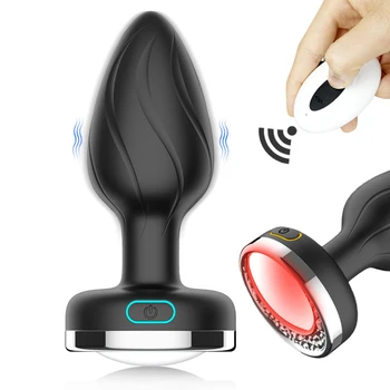 Luminosa Vibrador Vibrador de Controle Remoto de Vibração Butt Plugs Macho Massagem de Próstata Brinquedos Sexuais para os Homens Anal Plug Estimulador de Sex Shop
