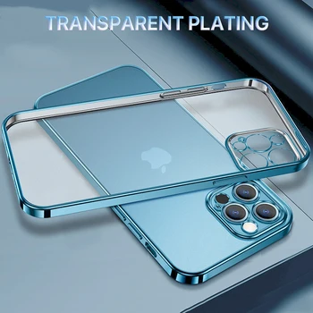 Luxo Chapeamento de Macio Silicone Transparente Para iPhone 11 12 Pro MAX XR XS 7 8 13 Mini Ultra Slim Quadrado de Volta Tampa transparente