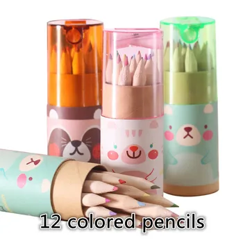 Mangá de 12 Cores Lápis com Apontador de Lápis de cor para Colorir para Crianças de Desenho Arte de material de Papelaria para Crianças Lápis de cor Definida