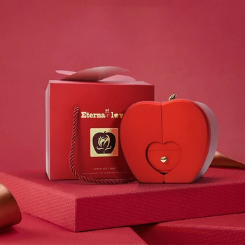 Maçã vermelha em Forma de Caixa de Presentes Com o Imortal flor do Dia de são Valentim Apresenta de Embalagem Caixas de Aniversário Surpresa a Decoração do Casamento