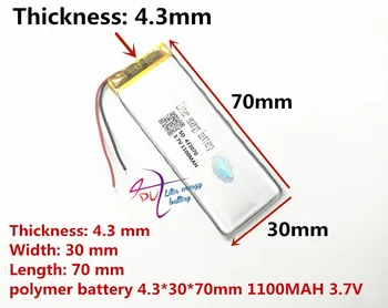 melhor bateria de marca 3.7 V bateria de lítio do polímero 433070 403070 1100mAH