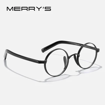 MERRYS DESIGN de Titânio Puro Óculos de Armação Retrô Rodada Prescrição de Óculos Para Homens Mulheres Miopia Óptico de Óculos S2881