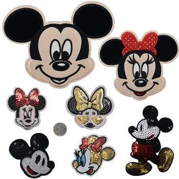 Mickey de Disney do Rato de Lantejoulas de Ferro em Roupas Bordadas Roupas infantis Patches de Mickey Mouse Cartoon Roupas de Etiquetas do Vestuário