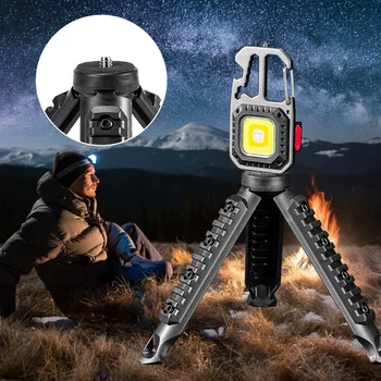 Mini Portátil de Bolso Lanterna elétrica do Keychain do Tripé de Luz de Trabalho Suporte para Acampar ao ar livre Caminhada de Pesca de Luz de Emergência Suporte