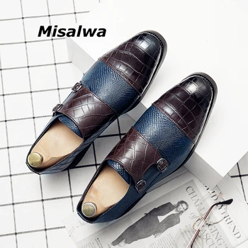 Misalwa 38-48 Tamanho Semi-formal de Homens Sapatos Oxford mais Recente Padrão de Crocodilo Homens Azuis do Vestido de Casamento Sapatos de Compromisso de Reunião Sapatos