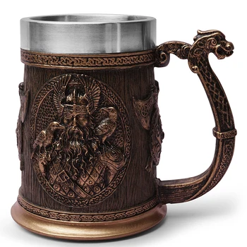 Mitologia nórdica, Odin e Thor Viking Caneca de Cerveja Stein Caneca de Aço Inoxidável com Revestimento Tradição Nórdica Caneca de Café Beber a Taça 20 ° 