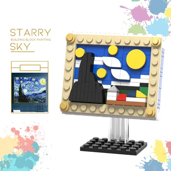 MOC Pixel Art Tijolos Mini Blocos de Construção Criativa Pinturas Famosas do Mundo-Mona Lisa-Céu Estrelado-Retratos DIY Compatível Com Brinquedo