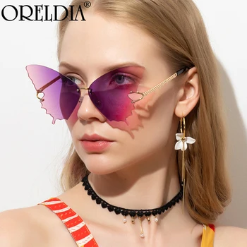 Moda Borboleta sem aro dos Óculos de sol das Mulheres da Marca de Luxo Designer de grandes dimensões Punk Óculos de Sol Vintage UV400 Óculos de Oculos