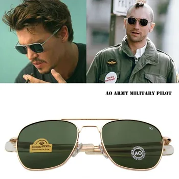 Moda Clássica de Aviação Óculos de sol dos Homens AO Óculos de Sol Masculino-Americano de Militares do Exército para o Vidro Óptico da Lente de Oculos