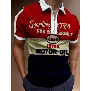 Moda de Roupas masculinas Camisas Polo Camisa de Letras de Impressão Casual Manga Curta T-Shirt dos Homens Vire para Baixo de Gola Zíper Polo Camisa Tops