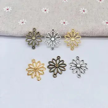 Moda, estilo de 30 pces/lote Duplo furo de suspensão flor conector de encantos Jóias Fazer DIY Brincos colar pulseira de Artesanato