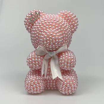 Moda Presente do Dia dos Namorados 25cm Pérola Urso Artificial de Decoração, Presentes de Natal Presente do Dia da Mãe Popular Pérola Rosa de Pelúcia