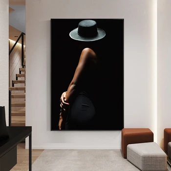 Modern Sexy Mulher Tela de Pintura, Arte de Corpo de Fundo Preto, Pôsteres e Impressões de Arte de Parede Fotos de Sala de estar Decoração Home