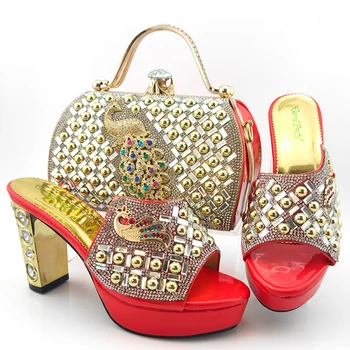 Muito italiano Mulheres Sapatos e Bolsa Conjunto com Brilho de Cristal 2021 de Verão de Alta Qualidade Afrian Senhora Sapatos e Bolsa Conjunto para a Festa