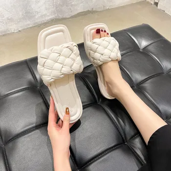 Mulheres Flats, Sandálias Plataforma 2021 Verão Roma Slides Sapatos, Chinelos De Moda Trançada Exterior Sandálias Elegantes