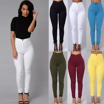 Mulheres Lápis Trecho Look Casual, De Jeans, A Calça Jeans Skinny, Calças De Cintura Alta Calças