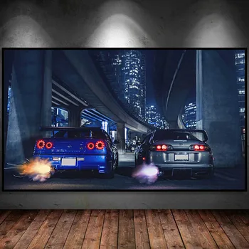 Nissan Skyline Toyota GTR R34 VS Supra do Carro do Veículo de Cartaz Tela de Pintura de Parede de Arte Imprime a Imagem Sala de estar Decoração de Casa Moderna