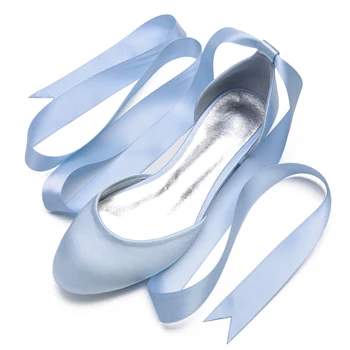 Noiva confortável Sapatos de Casamento do Dedo do pé Redondo Lace-up Festa de Vestir Flats Casual Dama de honra de Cetim de Salto Baixo de Moda da Cor Azul do Céu
