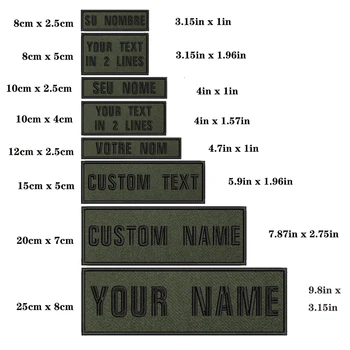 Nome personalizado Patch Listras Emblema 10X2.5CM,8X5CM,10X4CM, 8X2.5CM,12X2.5CM,15X5CM,20X7CM, de Ferro Na Velcros Exército de fundo verde