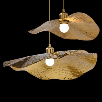 Nordic Criativo da Folha de Lotus Pingente Designer de Luz Cobre Suspensão Hanglamp para Decoração Sala Quarto de Luzes da Lâmpada da Luminária