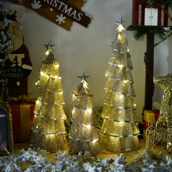 Nordic Espiral Led Árvore De Natal Criativa Artesanal De Estrelas Luzes Do Ambiente De Trabalho Do Contador De Decoração De Feliz Ano Novo, Presentes Em Casa Artesanato Em Ferro