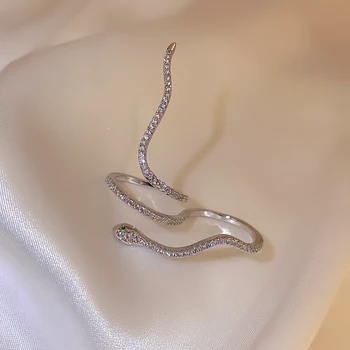 Nova moda design de jóias personalidade anel duplo anel de nicho serpente de prata enrolamento temperamento luz de luxo anilhas abertas para as mulheres