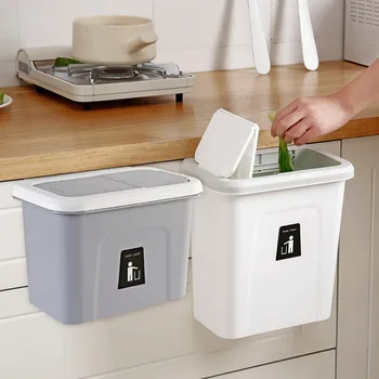 Nova Porta de Armário da Cozinha de Suspensão de Lixo para o contentor do Lixo Pode Contentor de Lixo Doméstico Ferramentas de Limpeza de Lixeiras com Tampa
