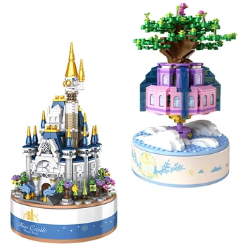Novo 2021 Série da Disney, a Princesa 617PCS Castelo de Giro Caixa de Música Blocos de Construção DIY Blocos de Construção de Quebra-Crianças brinquedo Presentes