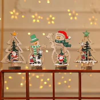 Novo Ano de 2022 Natal de Natal de Madeira Pingentes de Madeira de Artesanato, Decorações para Árvores de Natal para a Casa Presentes DIY Brinquedos Navidad 2021